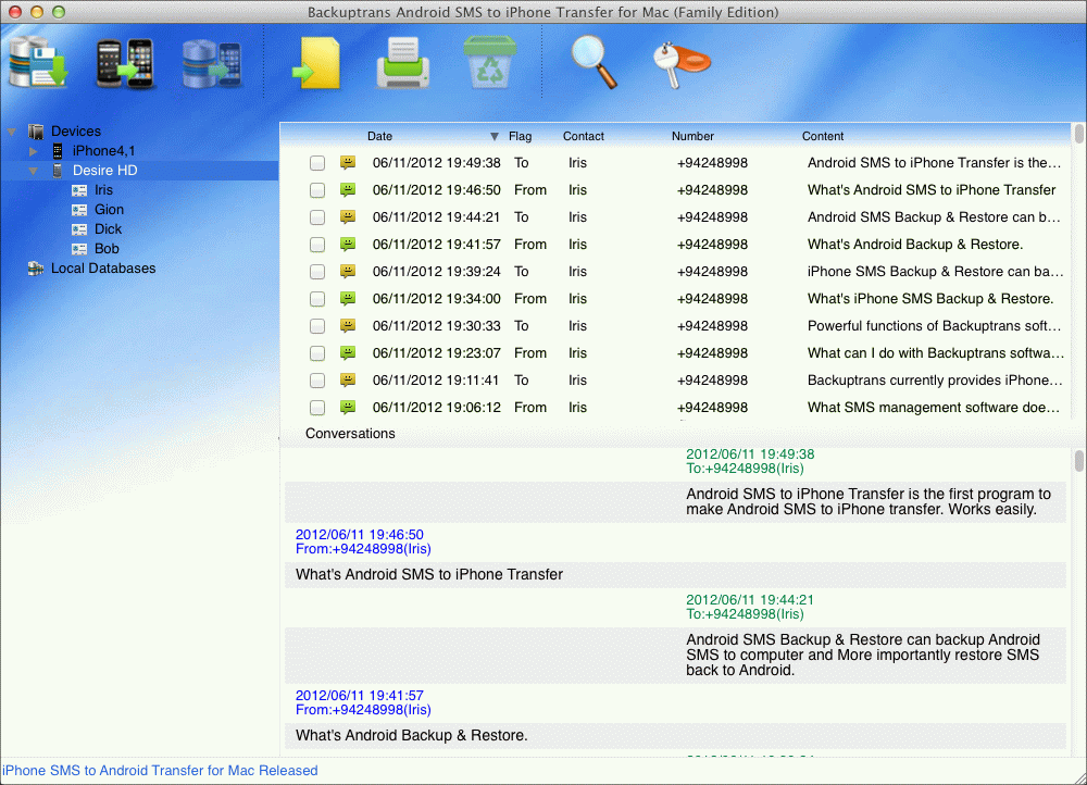 Screenshot of Android SMS to iPhone Transfer for Mac 2.7.01