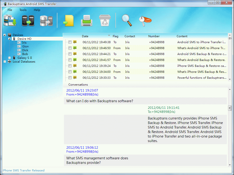 Screenshot of Backuptrans Android SMS Transfer 2.6.01