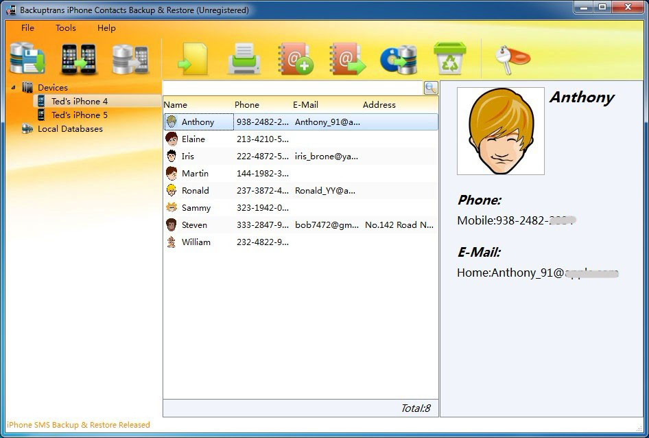 Click to view iPhone Contacts Backup &  Restore 3.0.1 screenshot