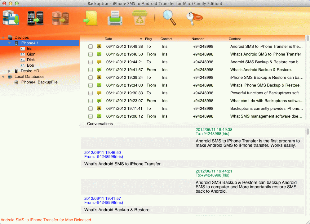 iPhone SMS to Android Transfer for Mac  2.14.01