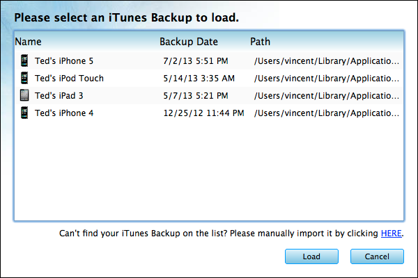 Extract Video/Photo/SMS/Contact/Note etc From iTunes Backup on Mac - Load