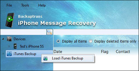Load SMS MMS iMessage from iTunes Backup
