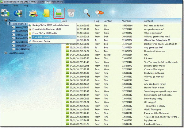 print all text messages from iphone on PC