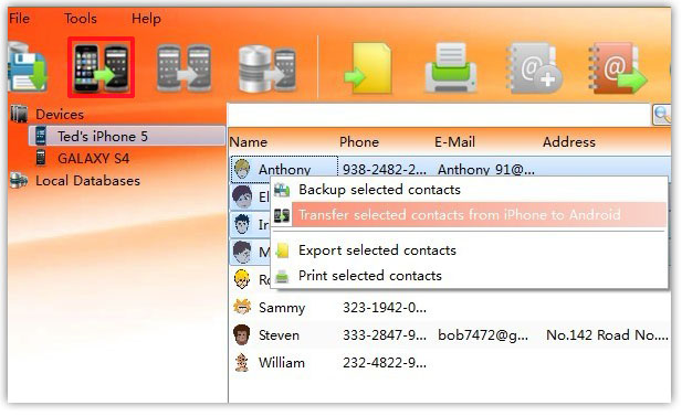 transfer selected Contacts from iPhone 3GS/4/4S/5 to Galaxy S4
