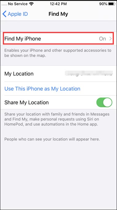 How to disable Find My iPhone with ios 13