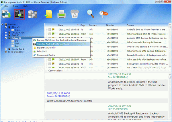 transfer all Android SMS messages to iPhone 5