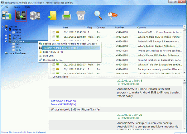Transfer all SMS to iPhone 5 from HTC One/EVO/Desire/Sensation