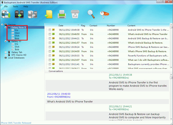 Transfer SMS from Android to Samsung Galaxy Note 2 successfully