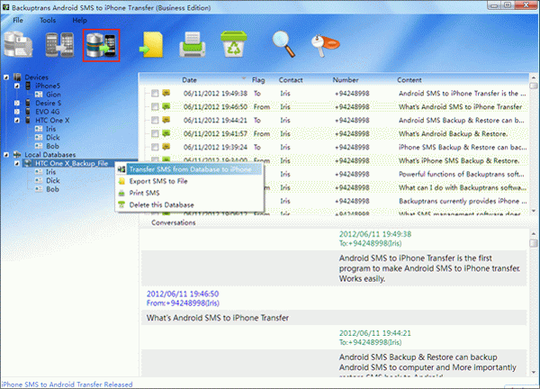 Transfer SMS to iPhone 5 from HTC One/EVO/Desire/Sensation on PC
