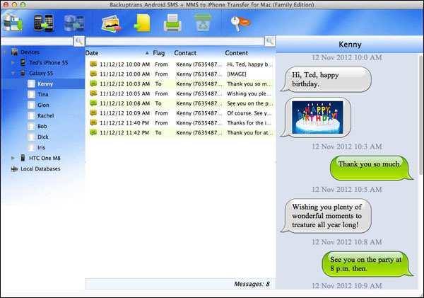 Android SMS + MMS to iPhone Transfer for Mac