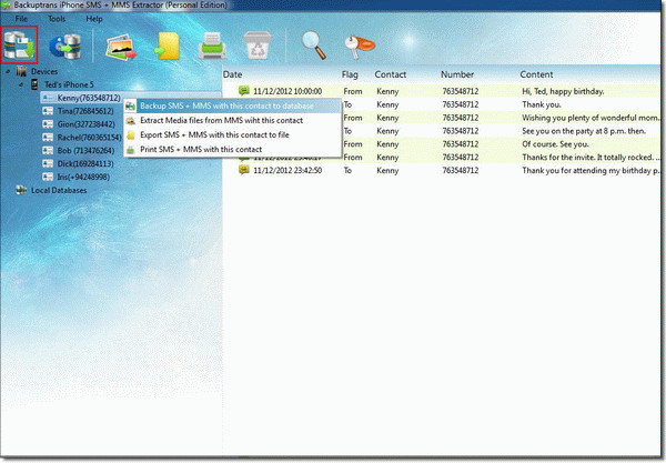 backup iPhone SMS and MMS with a single contact to computer