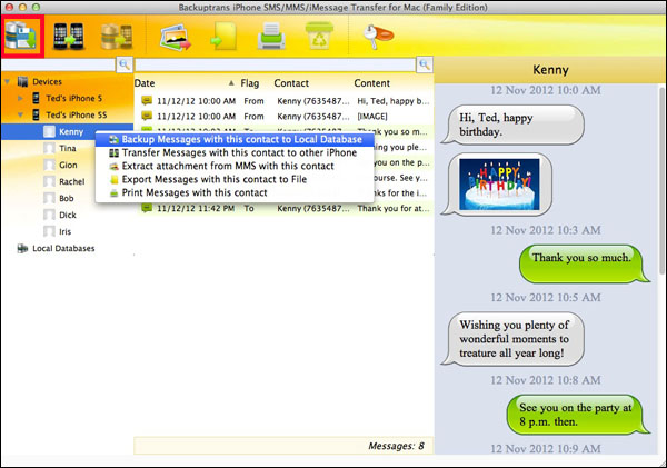 Backup iPhone SMS, MMS, iMessage with a single contact