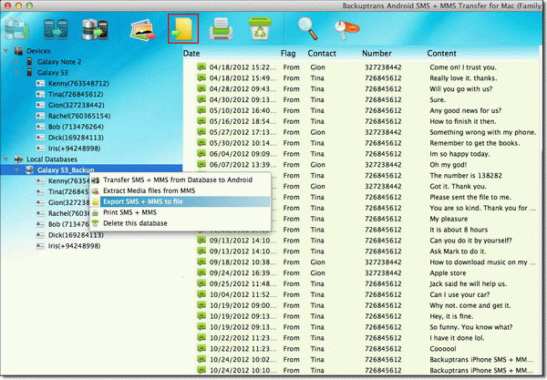 copy SMS and MMS from Android to file on Mac database