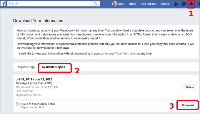 Facebook chat history downloaded