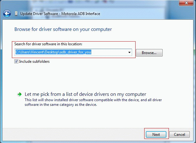Install USB driver software for Android on PC