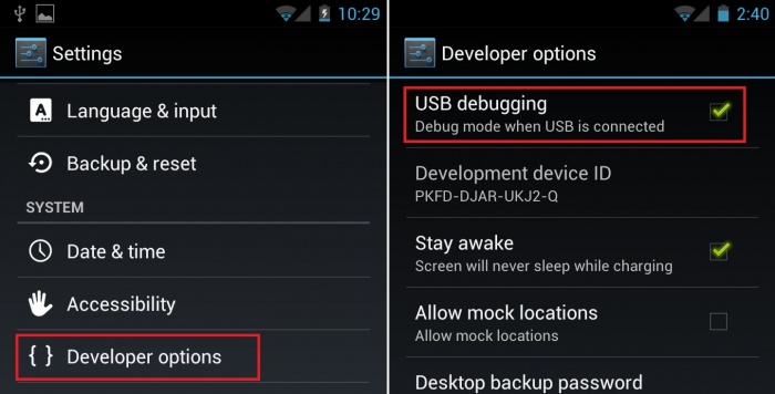 enable USB debugging on Android for Backuptrans