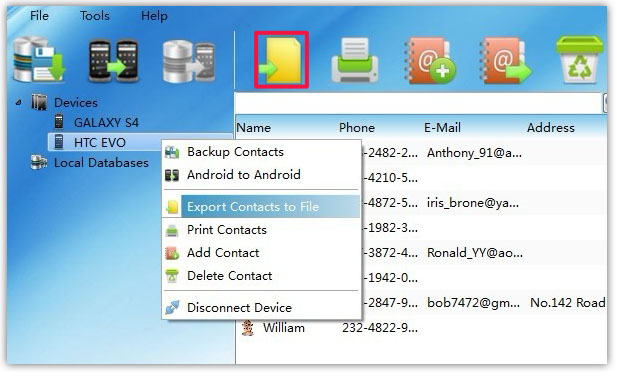 Export all Android Contacts to CSV, vCard, HTML, PDF