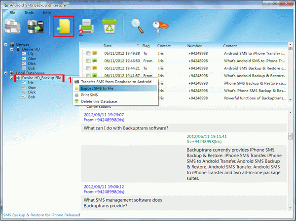 export Android SMS to document file from database