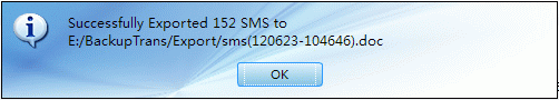 exported Android SMS to document file successfully