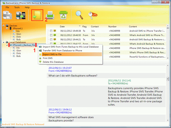 export iPhone SMS to document file from database