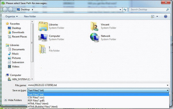 export iPhone SMS & MMS to PDF, CSV, TXT or HTML save path