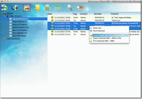 Extract attachments in selected MMS messages from iPhone on Mac