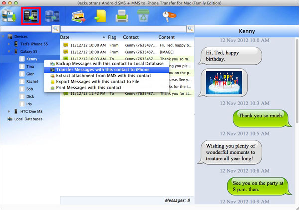 Migrate Android SMS, MMS Messages with single contact to iPhone