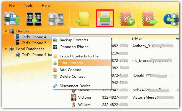 print all iPhone contacts from computer