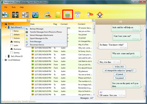 Print all iPhone WhatsApp Conversations