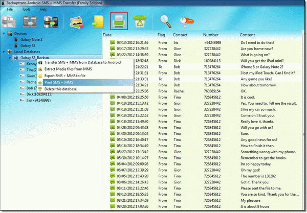 print Android SMS and MMS on computer from database