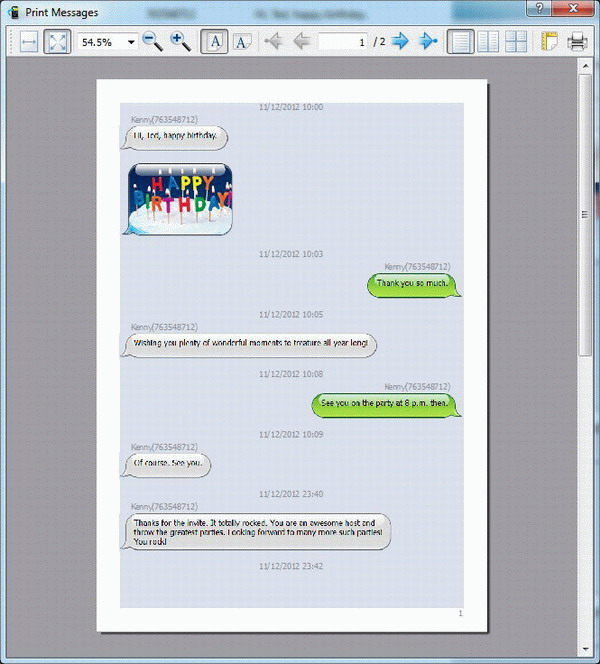 print Android SMS and MMS on computer - preview