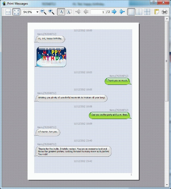 print Android SMS and MMS on computer - preview
