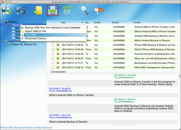 print all Android SMS on Mac
