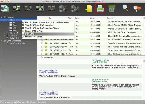 Print iPhone SMS messages on Mac