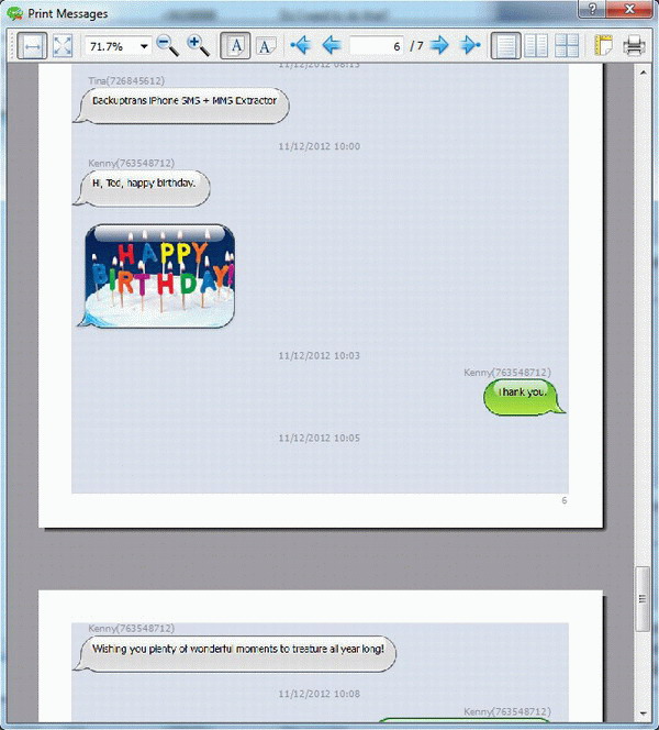preview before printing iPhone SMS & MMS on PC