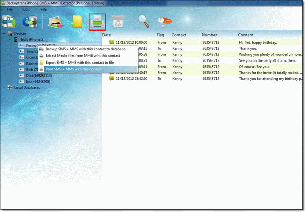 print iPhone text messages with a single contact on computer