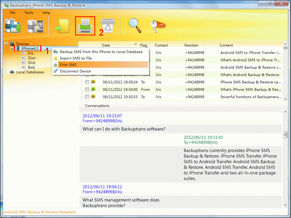 print all iPhone SMS on computer