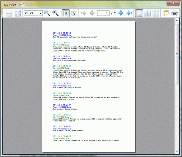 preview before printing iPhone SMS on computer