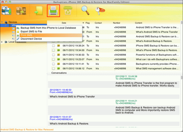 print all iPhone SMS on Mac