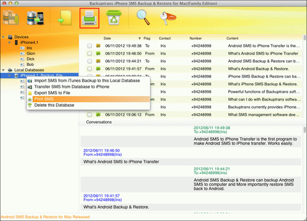 print iPhone SMS from database on Mac