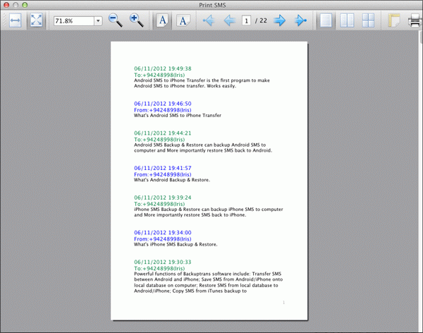 preview before printing iPhone SMS on Mac