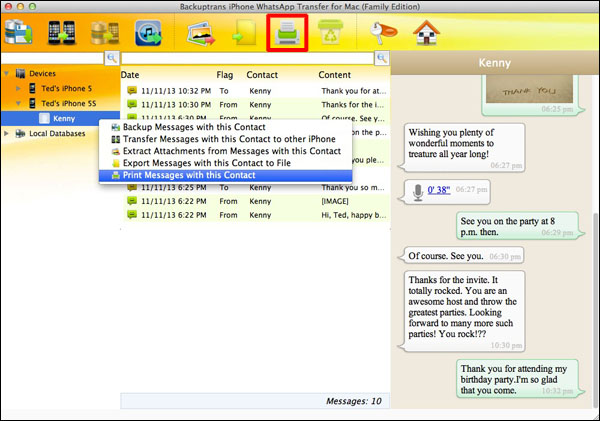 Print selected WhatsApp Messages from iPhon
