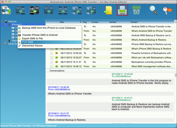 Print imessages from iPhone