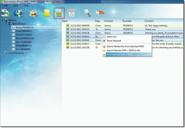 print selected text messages from iphone on computer