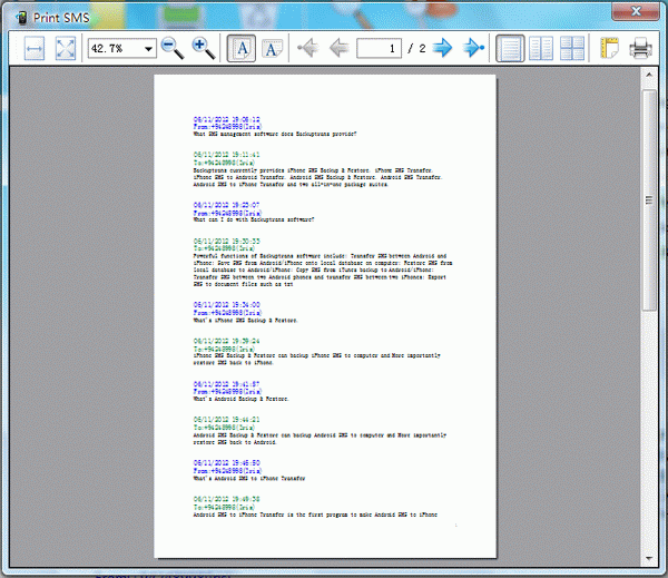 preview before print SMS from Android on computer