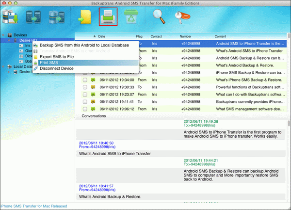 print all SMS from Android on Mac