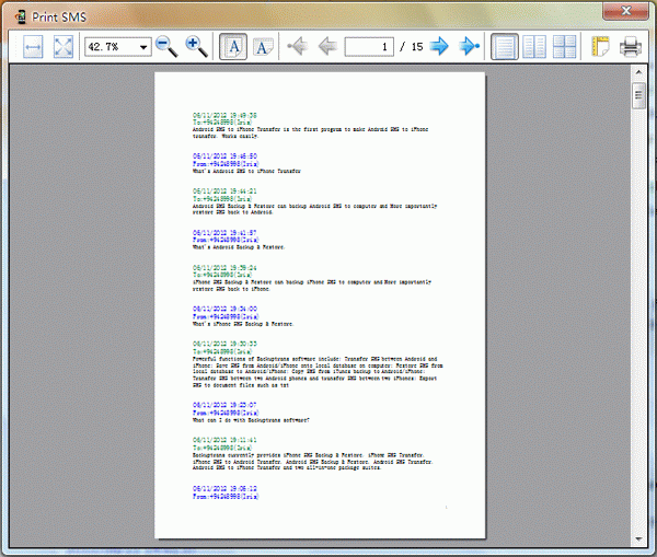 preview before print SMS from iPhone on computer