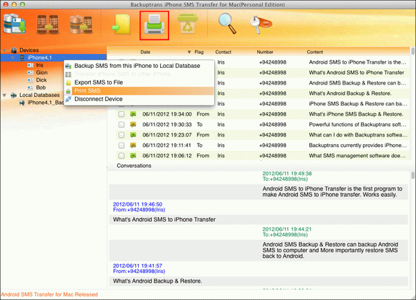 print all SMS from iPhone on Mac