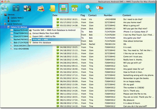 print Android SMS and MMS on computer from database
