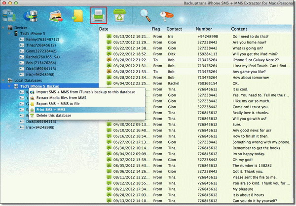 print SMS MMS messages from iPhone on Mac database